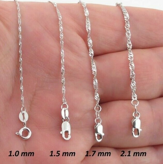 Singapore Chain Necklace Genuine 925 Sterling Silver, 1mm-2.6mm 16-24 inch SALE