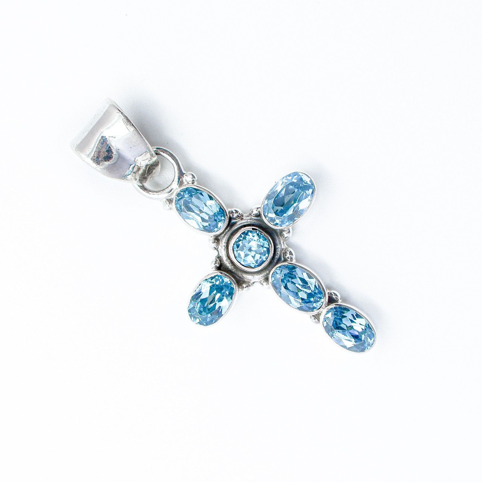 925 Sterling Silver Natural Blue Topaz Cross Pendant Womens Jewelry Gift