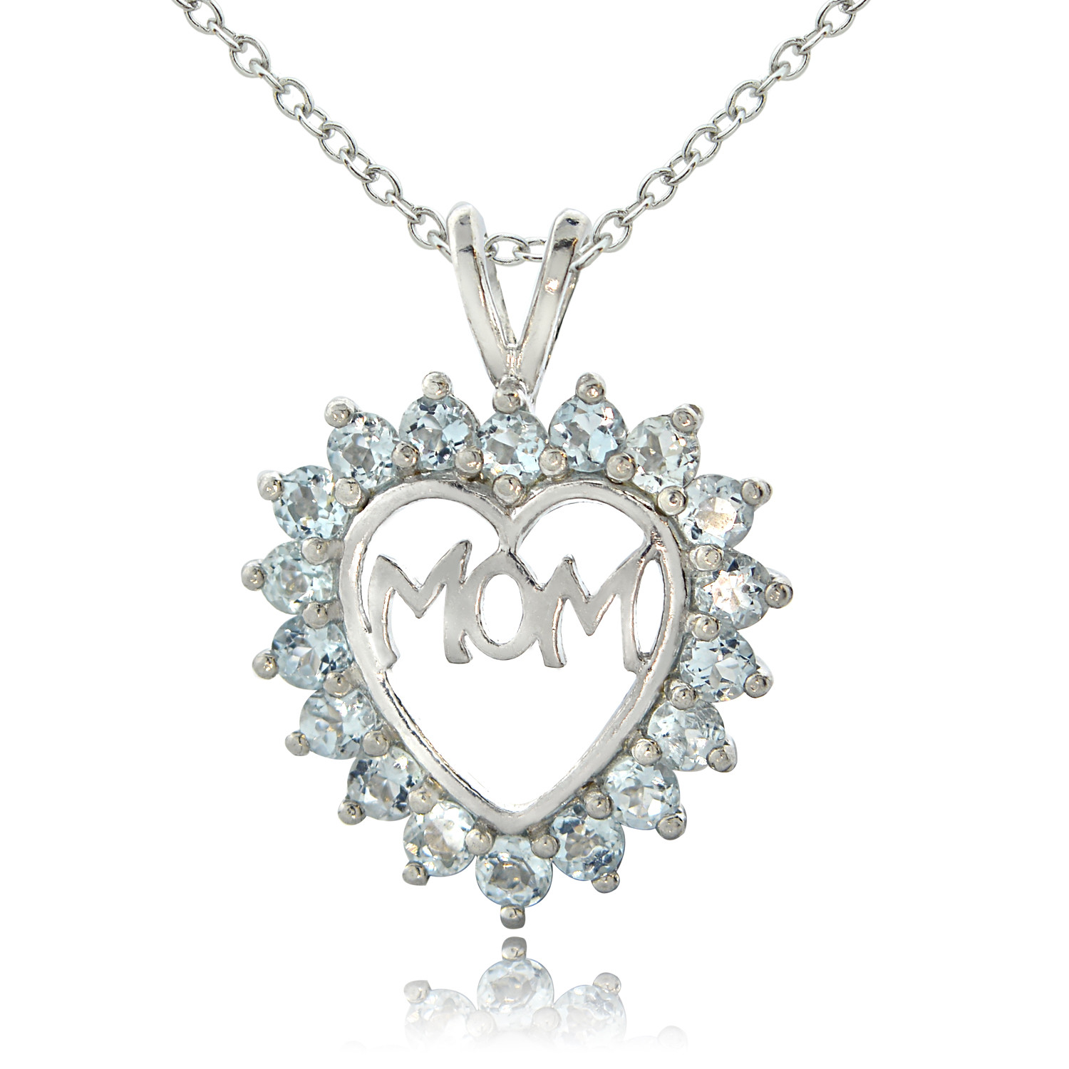 Sterling Silver 1.08 ct TGW Aquamarine Mom in Heart Necklace