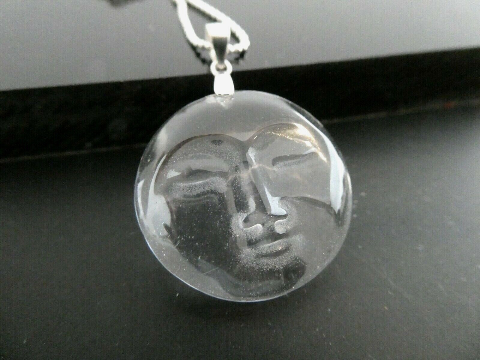 Rock Crystal Clear Quartz MOON Gemstone Sterling Silver 925 Pendant Necklace