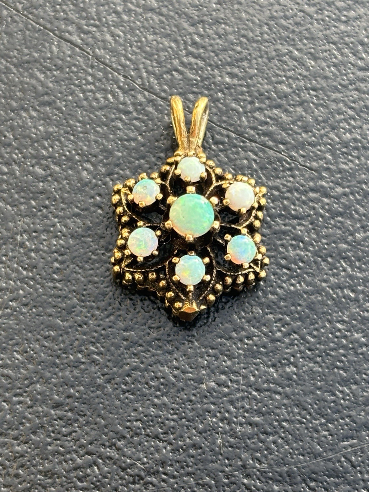 14K Australian Opal Pendant Opal Cluster, Flowers 7 Necklace , Vintage