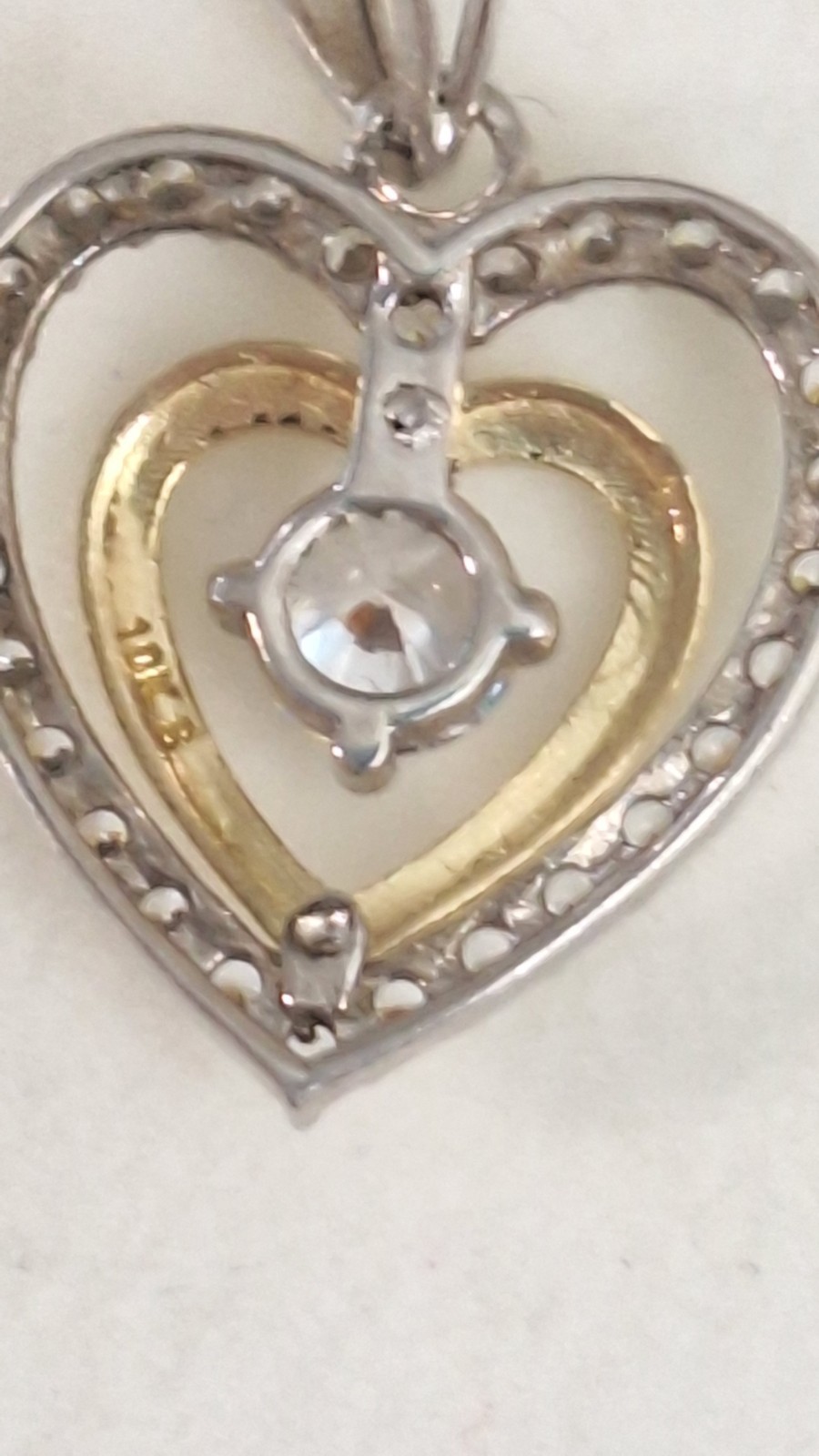 10K Multi-Tone Gold Heart Pendant Necklace w/ Prong-Set White Diamond