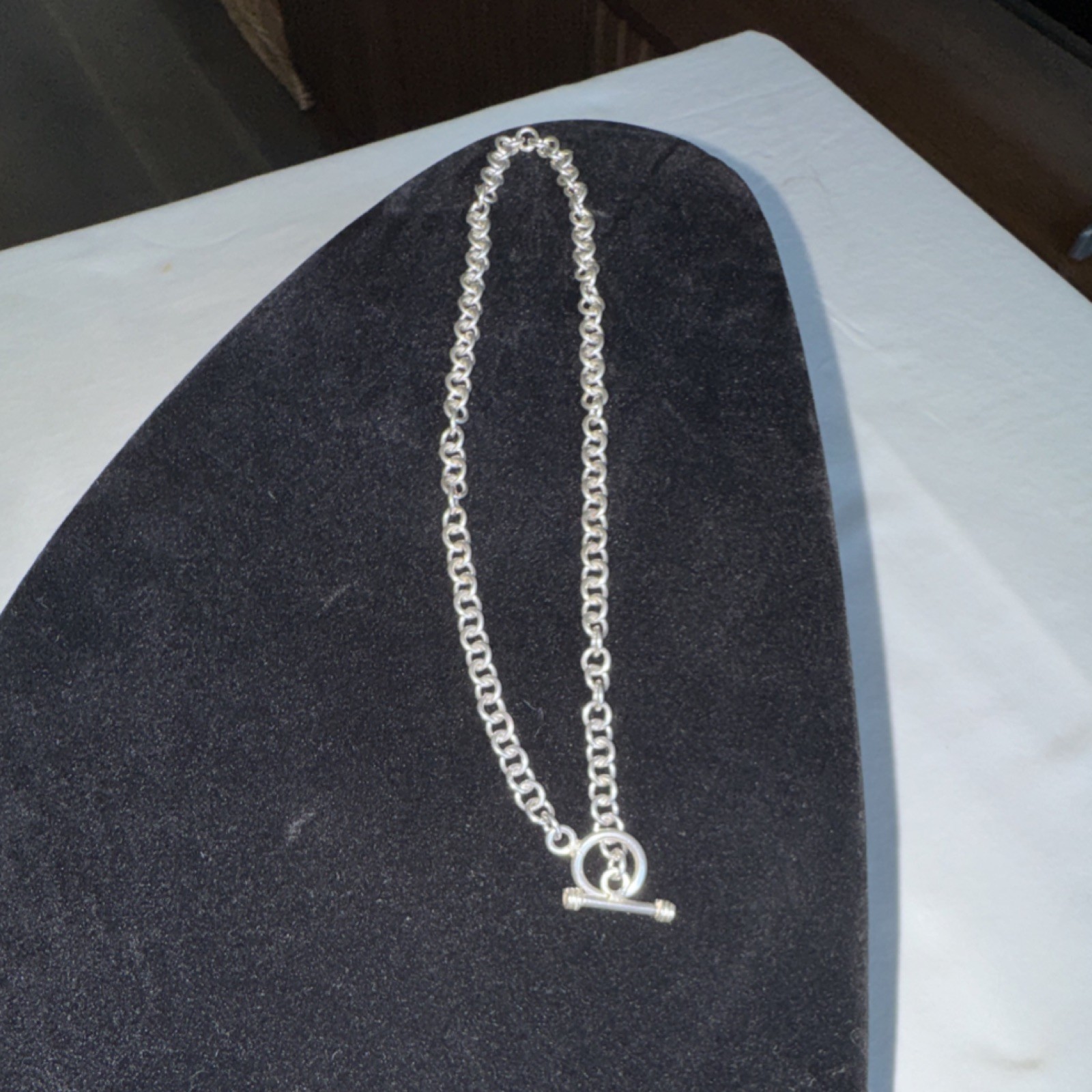 Sterling silver 925round link chain necklace with toggle clasp stylish