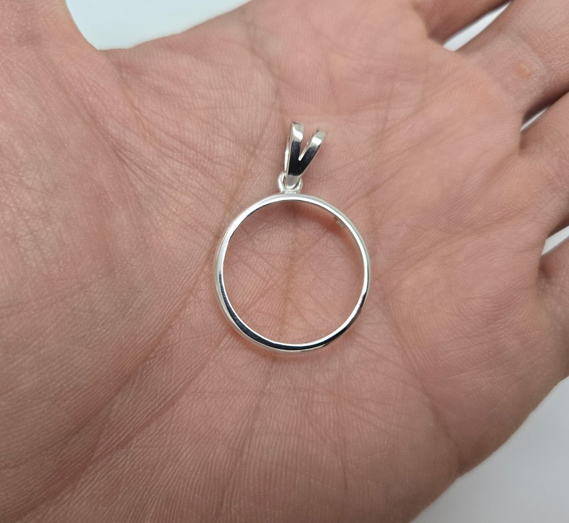 925 Sterling Silver Square Edge Nickel Coin Bezel Pendant 21mm Prong Back