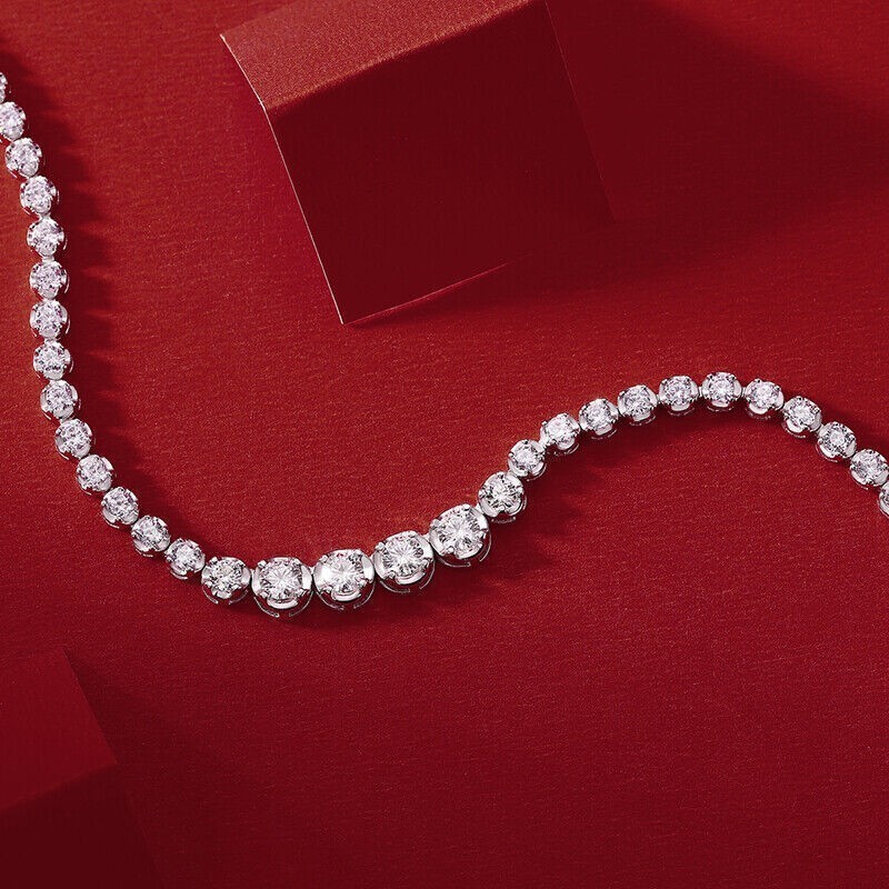 4mm Moissanite Tennis Chain Necklace GRA Certified D/VVS1 925 Sterling Silver