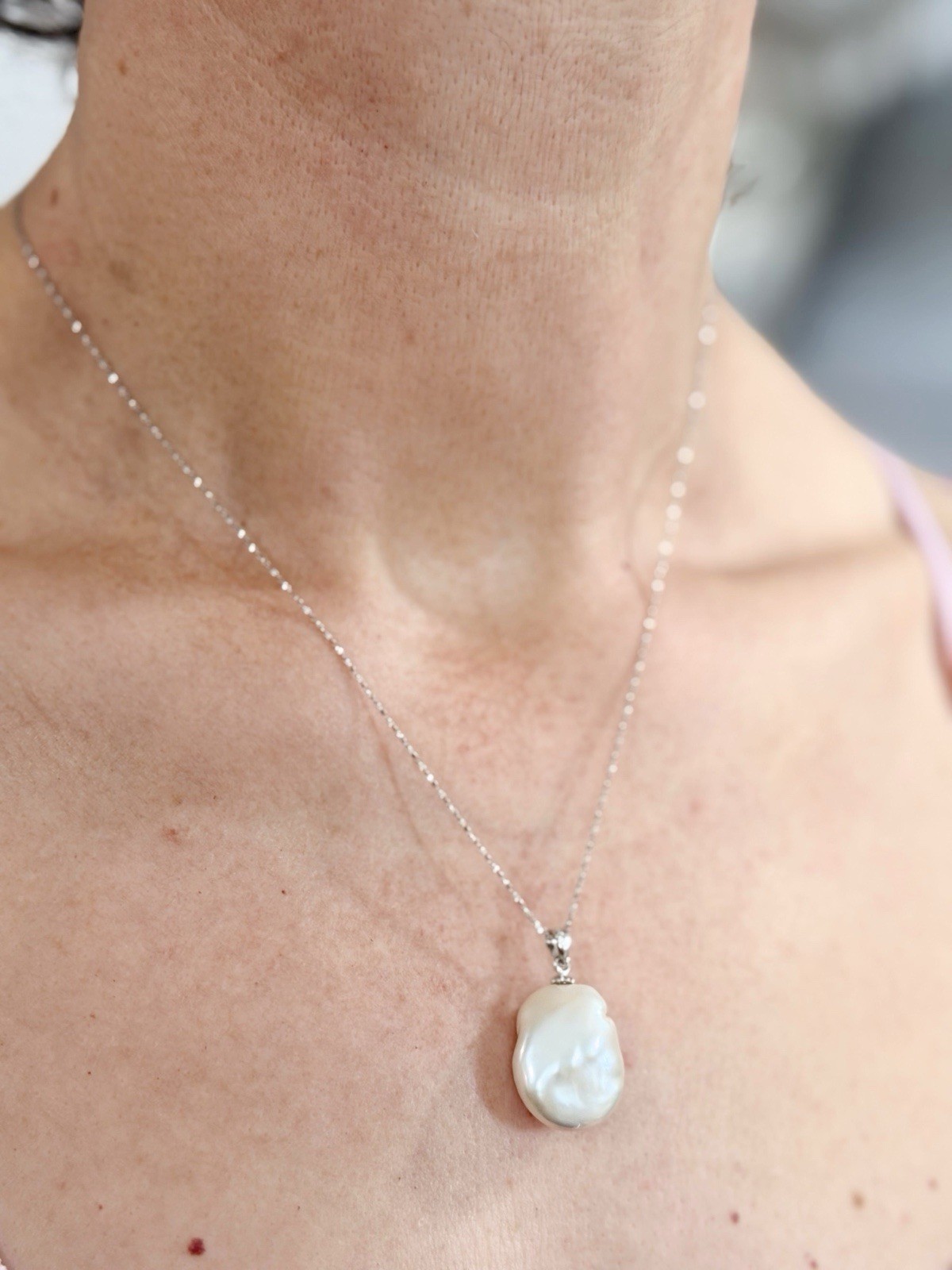 June Birthstone Gift Oval Pearl Pendant 925 Box Chain, Gift For Her