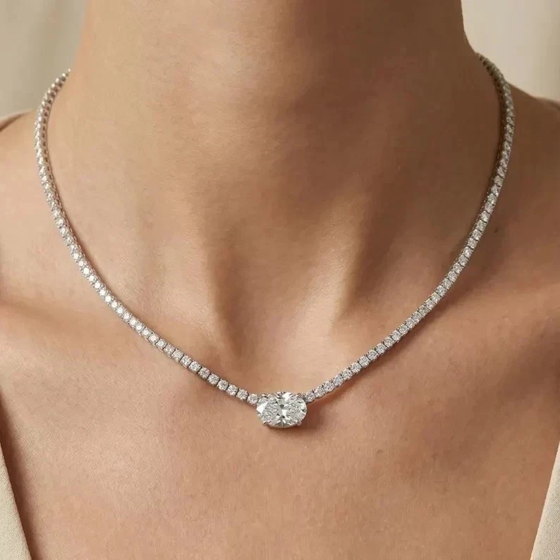 3CT Lab Grown/CVD VS1-E/F Diamond 2.5MM Round Tennis 18″ Necklace 14k White Gold