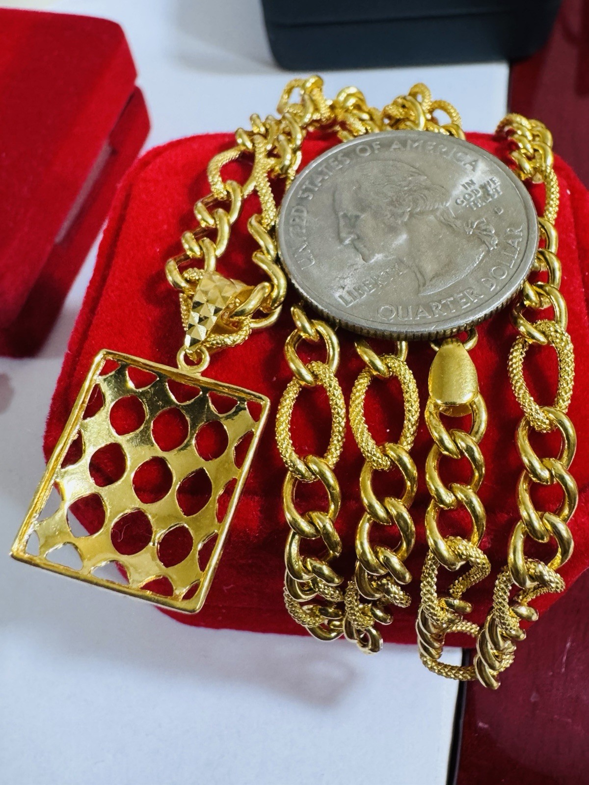 Saudi Solid 22K 916 Real Fine Gold Rectangle Necklace 18” Inch 5.5mm 14.35g