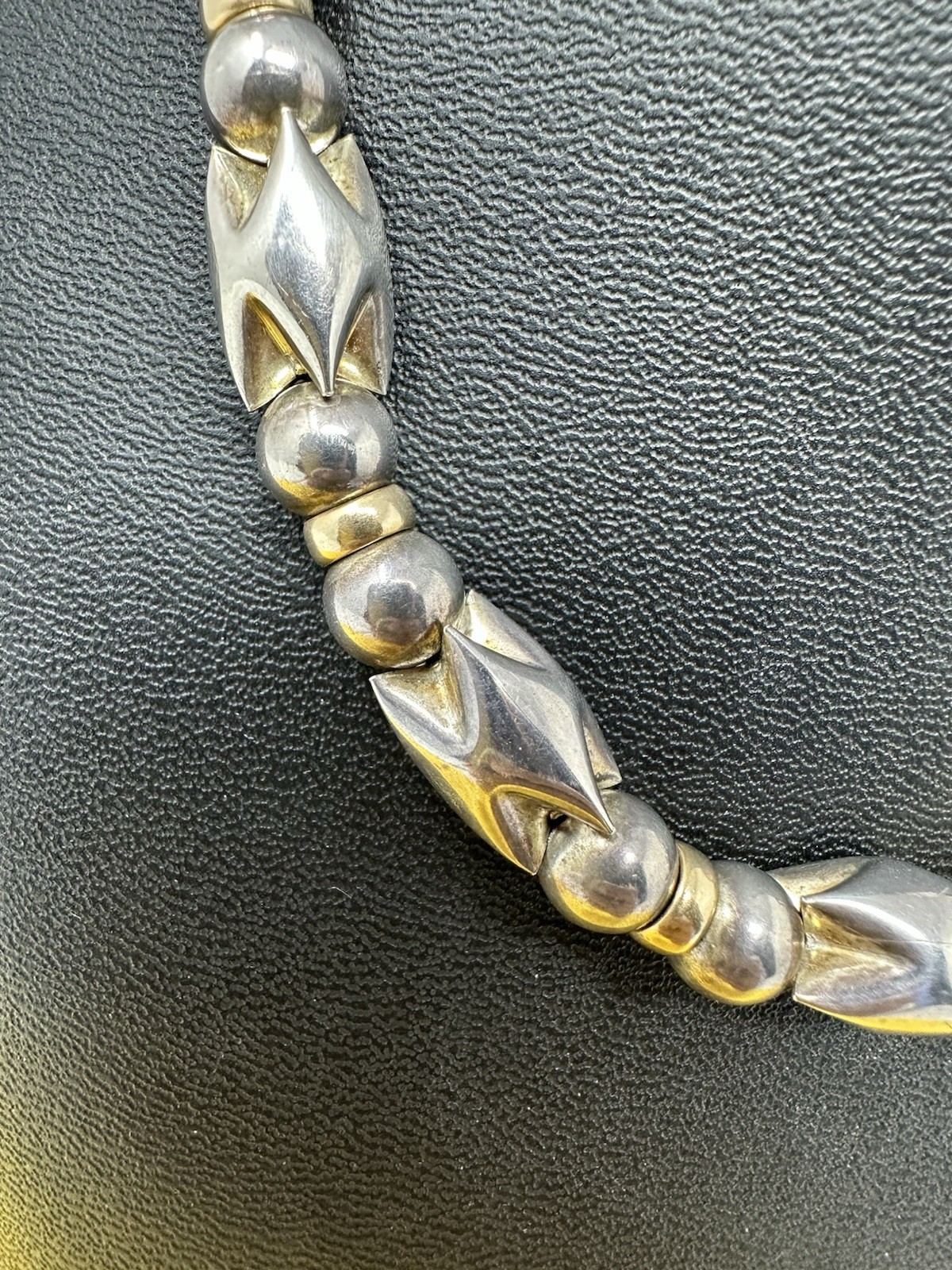 Sterling Silver 14K Geometric Beaded Choker Necklace Elegant Modern 32g 14 In +