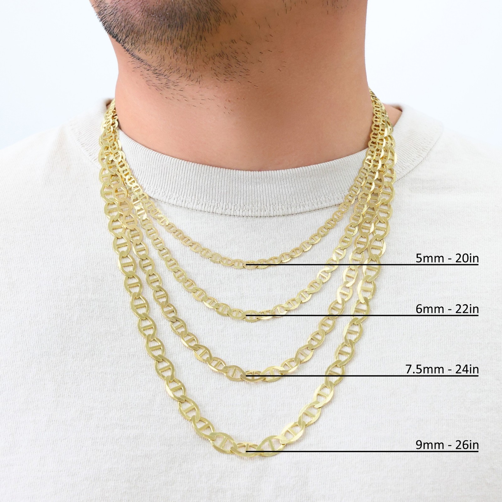 14K Yellow Gold Solid 2mm-7.5mm Mariner Anchor Flat Link Chain Necklace 16″- 30″