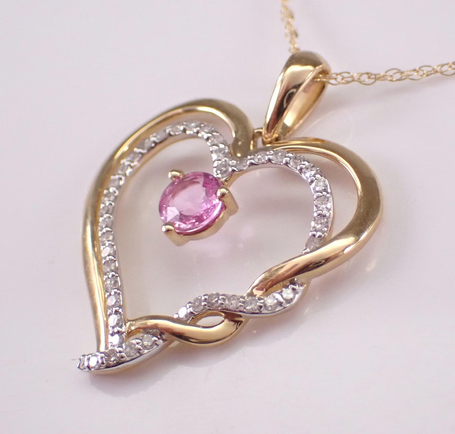 1.40 Ct Lab Created Sapphire & Moissanite Heart Pendant Womens 14K Gold Plated
