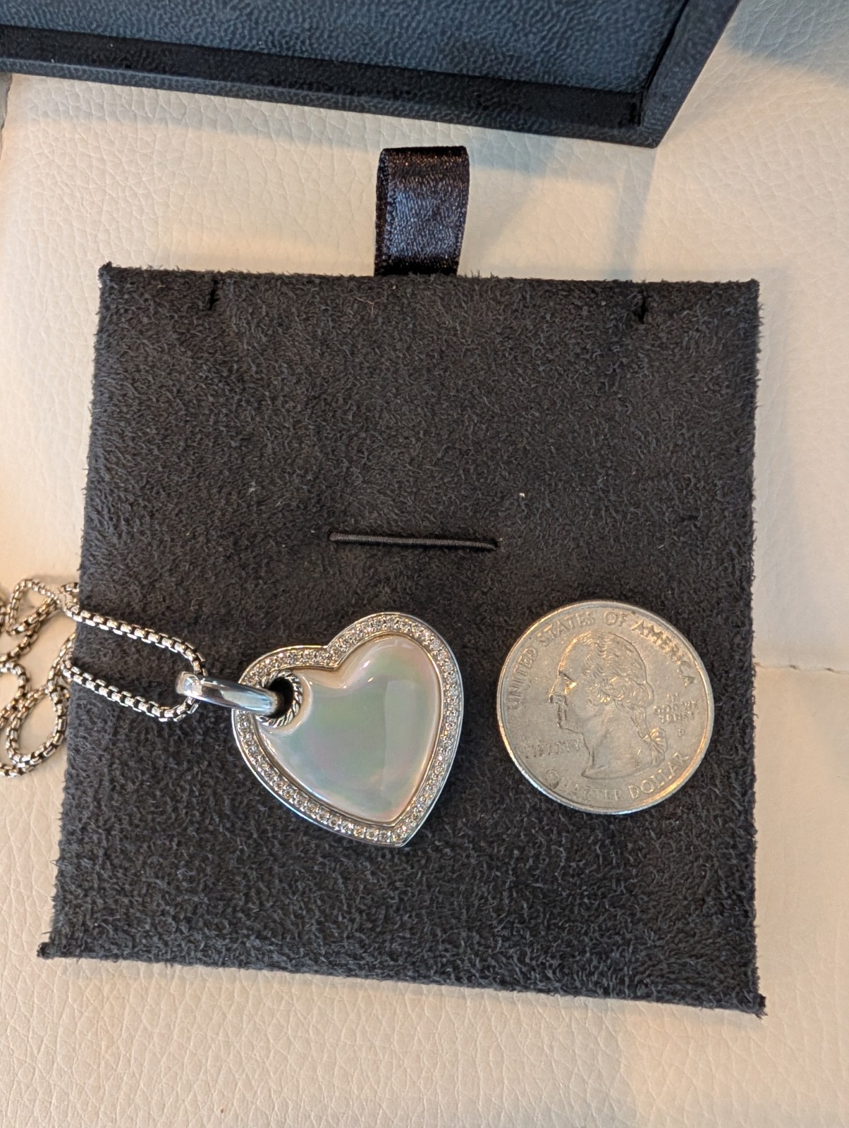 David Yurman Heart Diamond Mother Of Pearl Pendant Necklace 16-18″ Gorgeous New