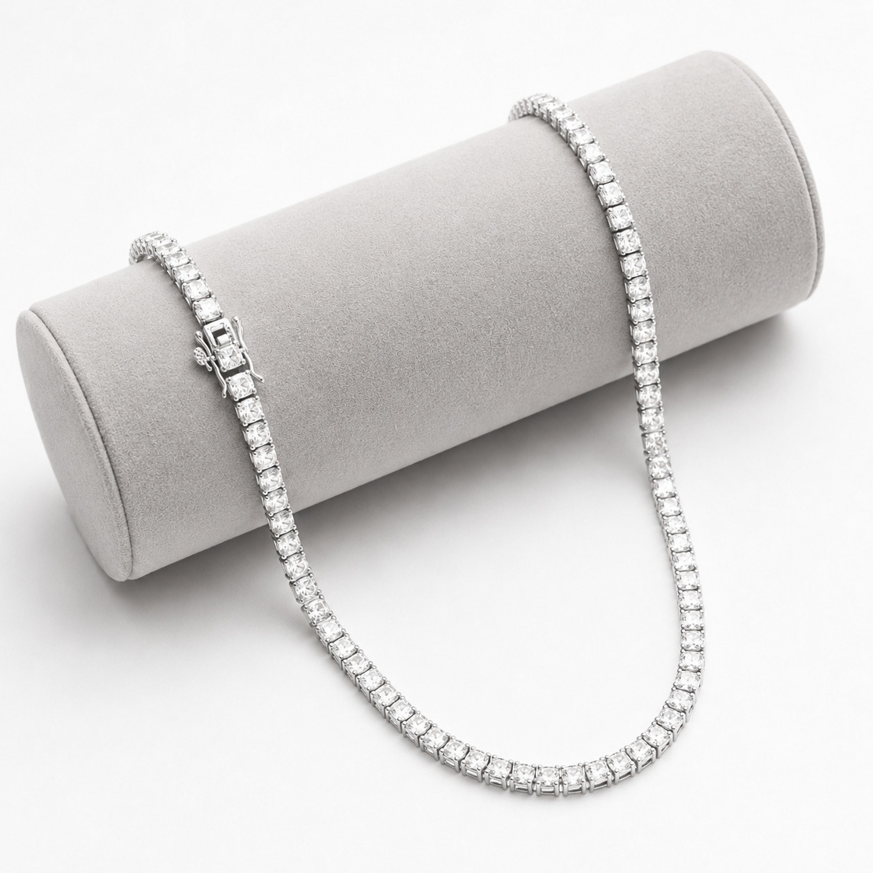 Moissanite Tennis Necklace 3mm Steel Silver Chain 16 18 20 Inch