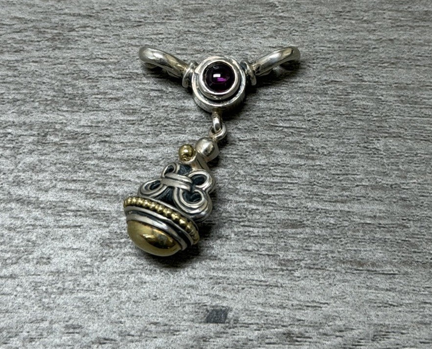 Lagos Caviar 925 Sterling Silver + 750 18K Gold Pendant Enhancer 8G Rare