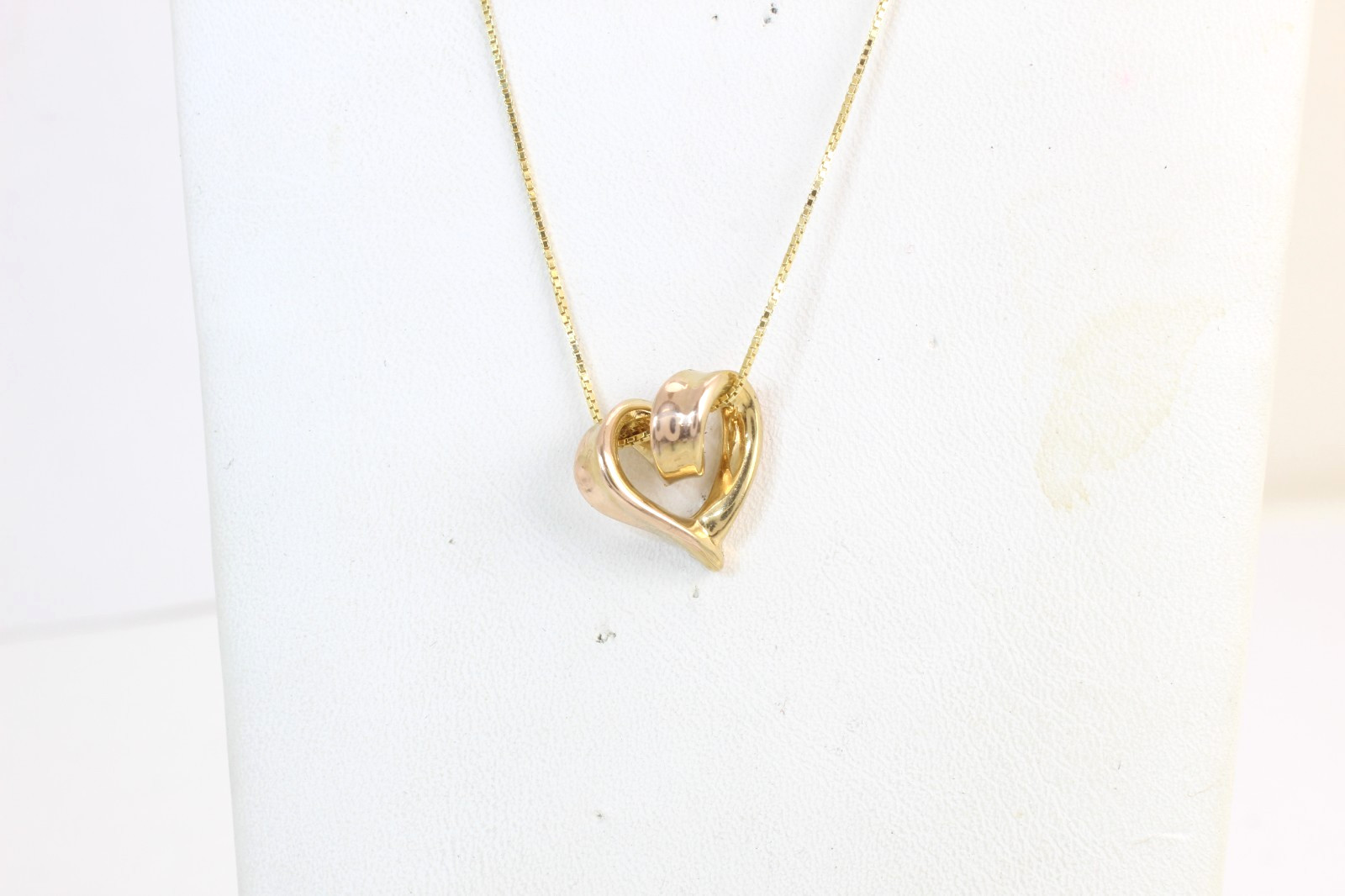 14k Solid Gold Designer Hollow Heart Charm Pendant Necklace 18″ Box Chain