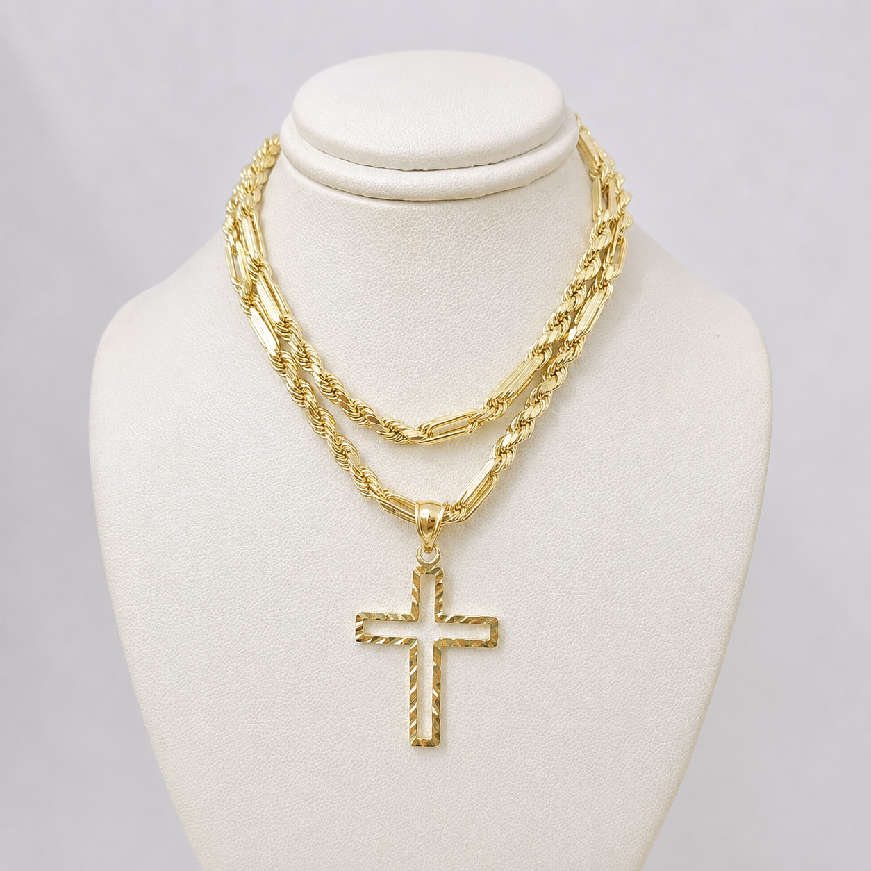 10k Gold Milano Rope Chain Open Cross Charm Necklace SET 4mm 18″-28″ Pendant