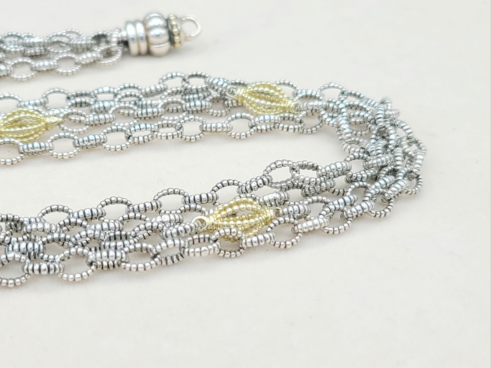 Lagos Caviar Signature Four Row Mixed Link Necklace with 18k Gold