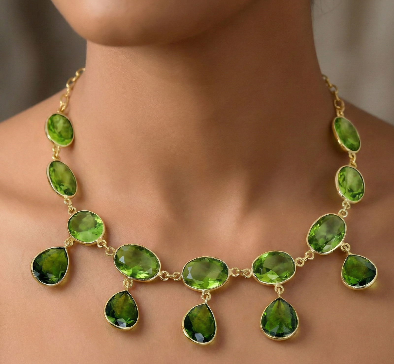 Green Periddot Gemstone 925 Sterling Silver Jewelry Necklace Size-17-18″