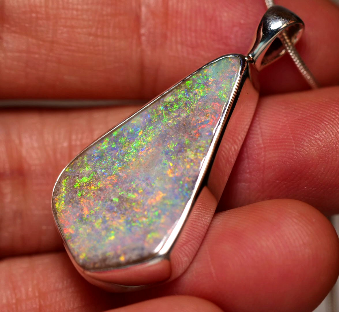Australian Natural Andamooka Painted Lady Opal Silver 925 Pendant Hallmarked