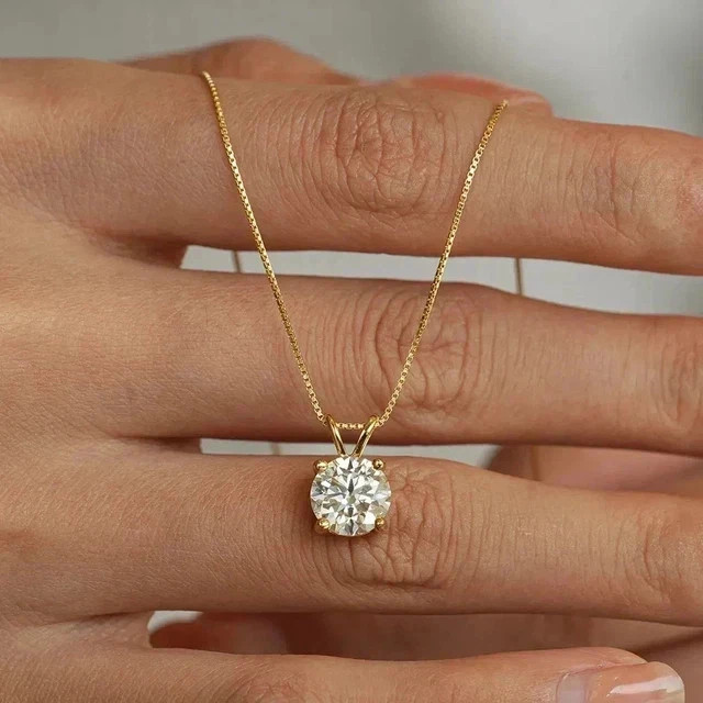 Solitaire Pendant 2Ct Round Cut Lab Created Diamond 14K Yellow Gold Plated