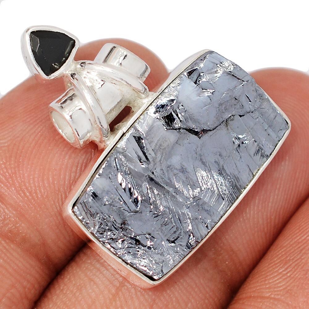 Natural Silicon & Black Onyx 925 Sterling Silver Pendants Jewelry CP73545