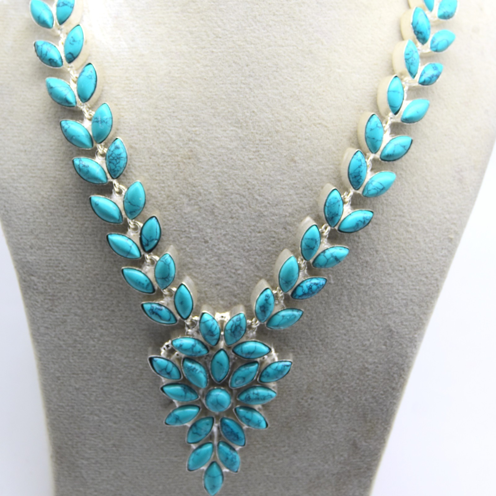 925 Sterling Silver Turquoise Gemstone Handmade Jewelry Necklace Size-18″