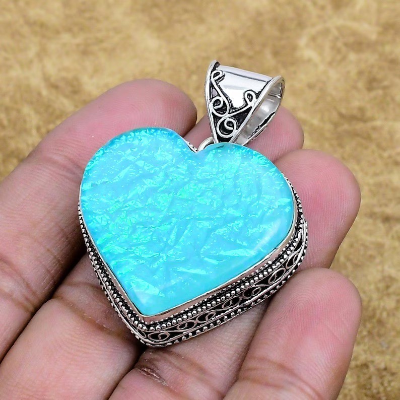 Blue Fire Doublet Opal Gemstone Pendant 925 Sterling Silver Handmade Jewelry