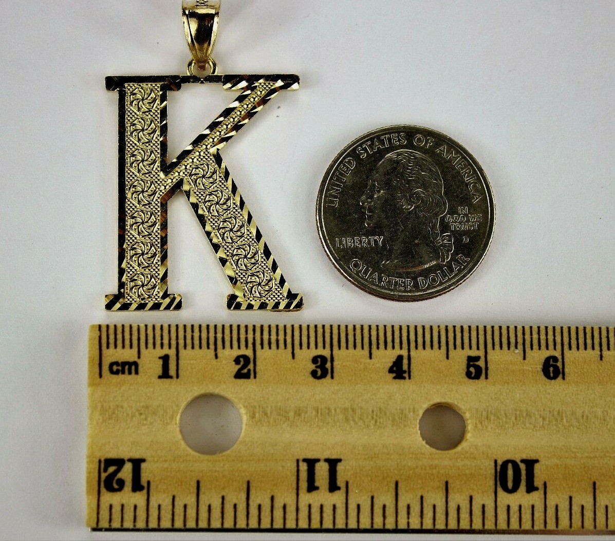 10K Yellow Gold Initial Pendant Charm Diamond Cut A ~ Z Alphabet 4 Sizes