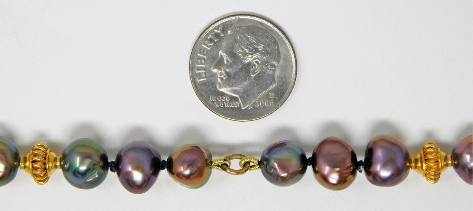 Strand of Mix Color Baroque Pearls + 18 kt Gold Beads & Hook Necklace 20″ B2400