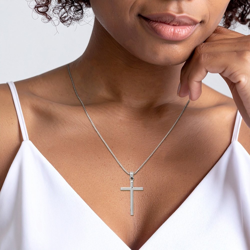 14K Solid White Gold Extra Large Cross Pendant Necklace 38mm 1-1/2 inch