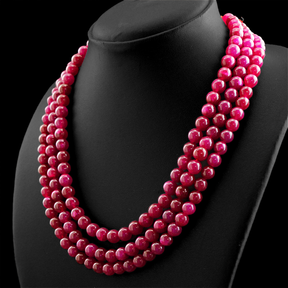 AMAZING 575.00 CTS EARTH MINED ENHANCED RUBY ROUND SHAPE BEADS NECKLACE (RS)