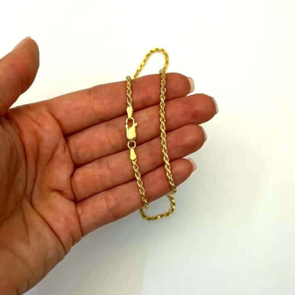 Solid 18K Yellow Gold Over Silver 2mm Rope Chain Necklace 16″-24″