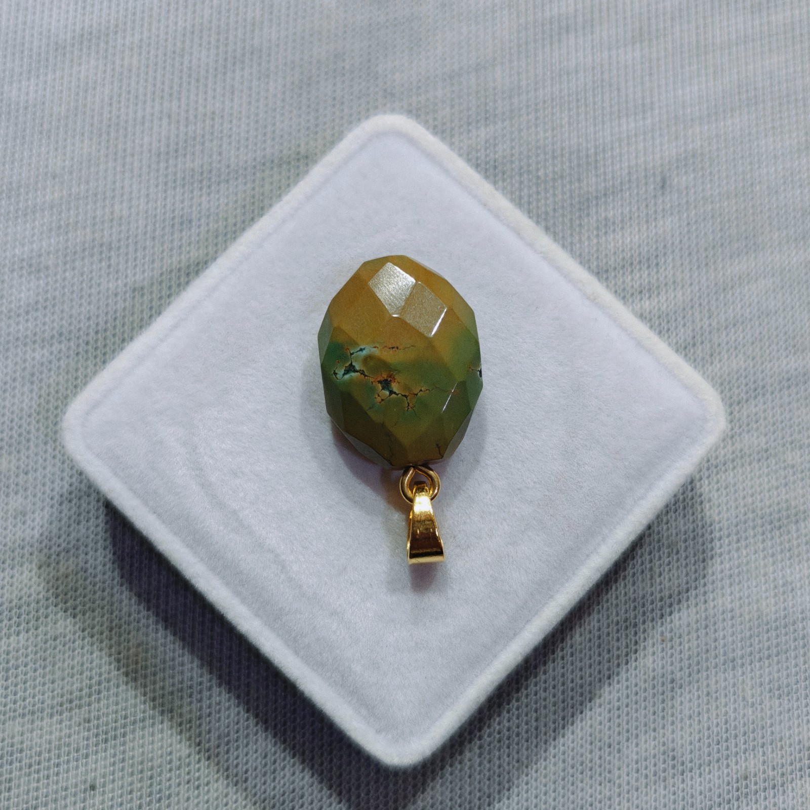 Natural Tibet Green Turquoise Oval Bead Brass Pendant Boho Gemstone Jewelry