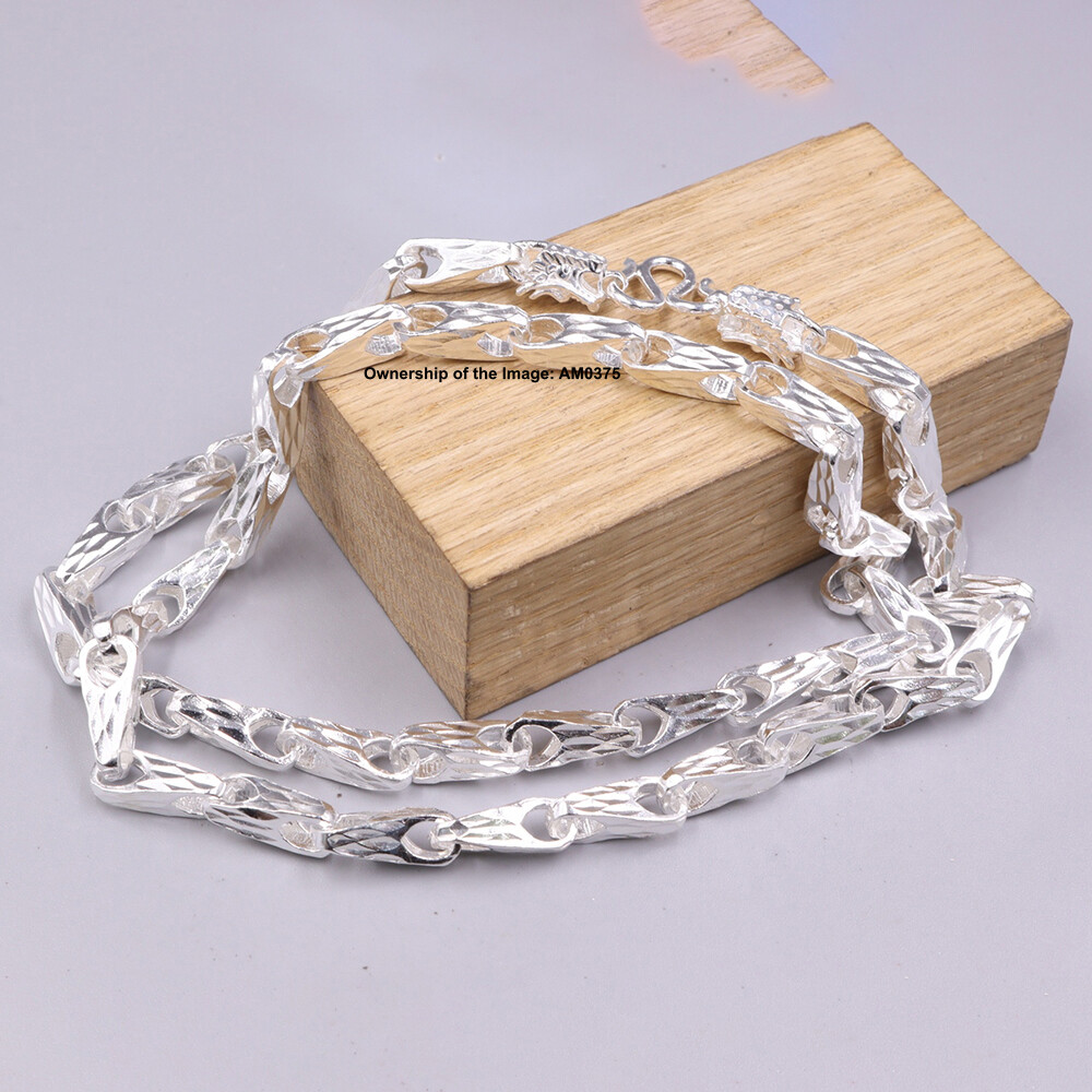 Pure 999 Fine Silver 5mm Triangle Link Chain Dragon Head Necklace 23.6inch