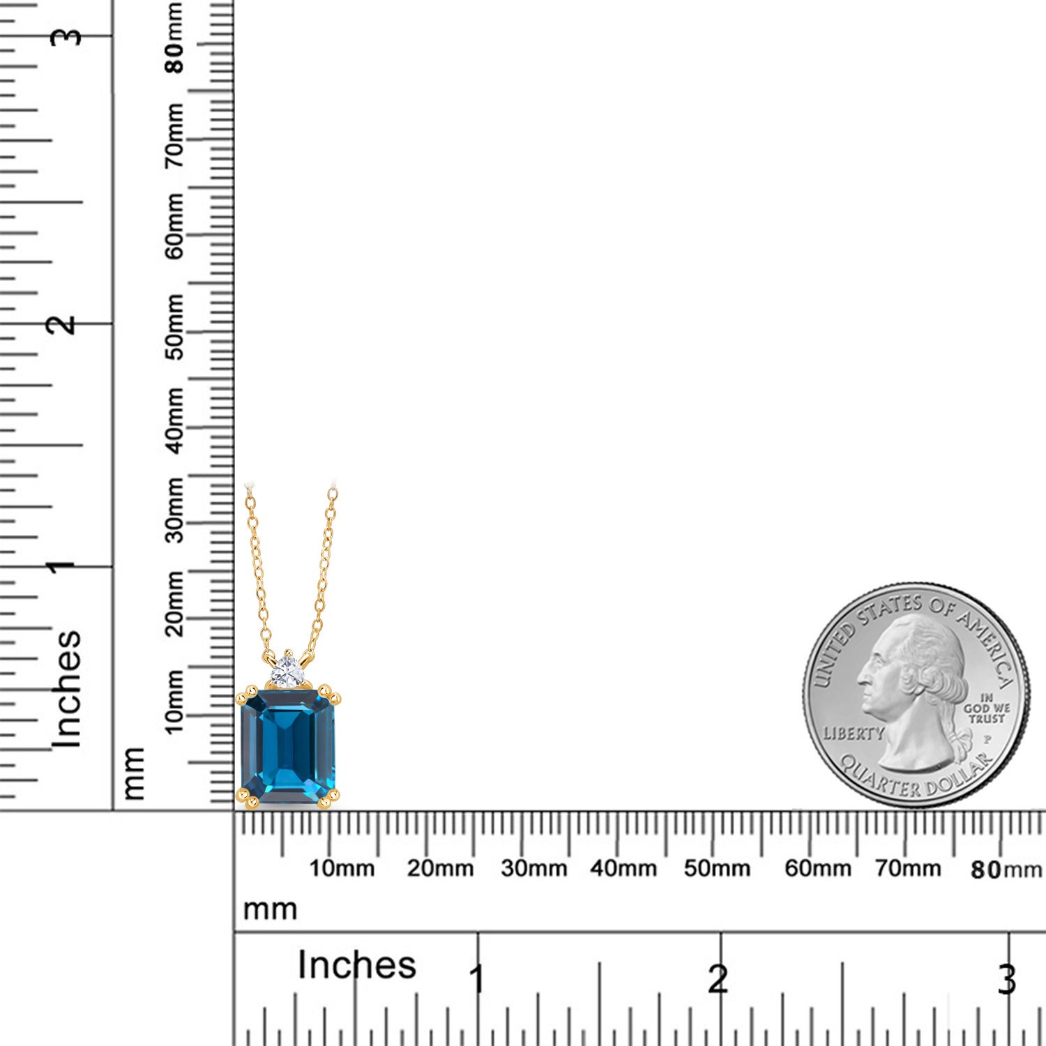 18K Yellow Gold Plated Silver London Blue Topaz and Moissanite Pendant Necklace