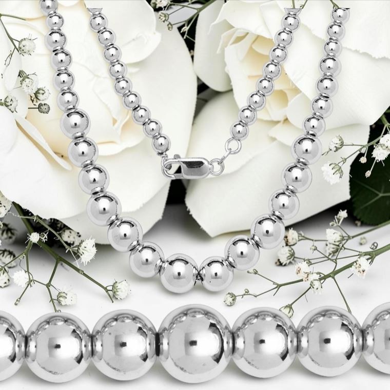 Graduated Bead Necklace, 6mm-12mm Sterling Silver, 18 inches ( 16.8 grams)