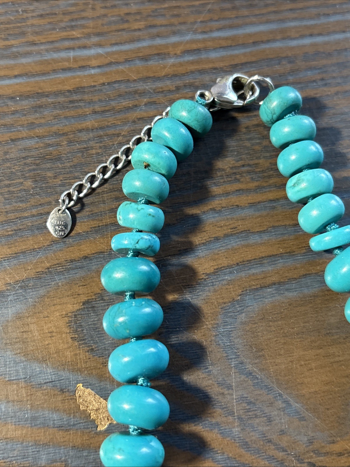 LUC Turquoise Necklace Sterling Silver Graduated Knotted Beaded 18″
