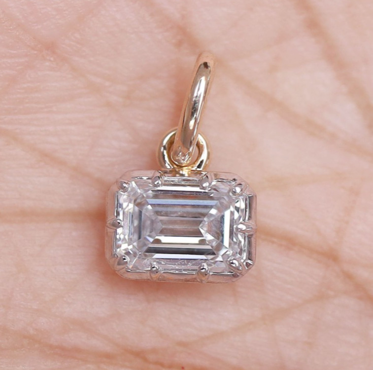 1 Ct IGI Emerald Cut Diamond Solitaire Pendant 14K Yellow Gold Lab Grown