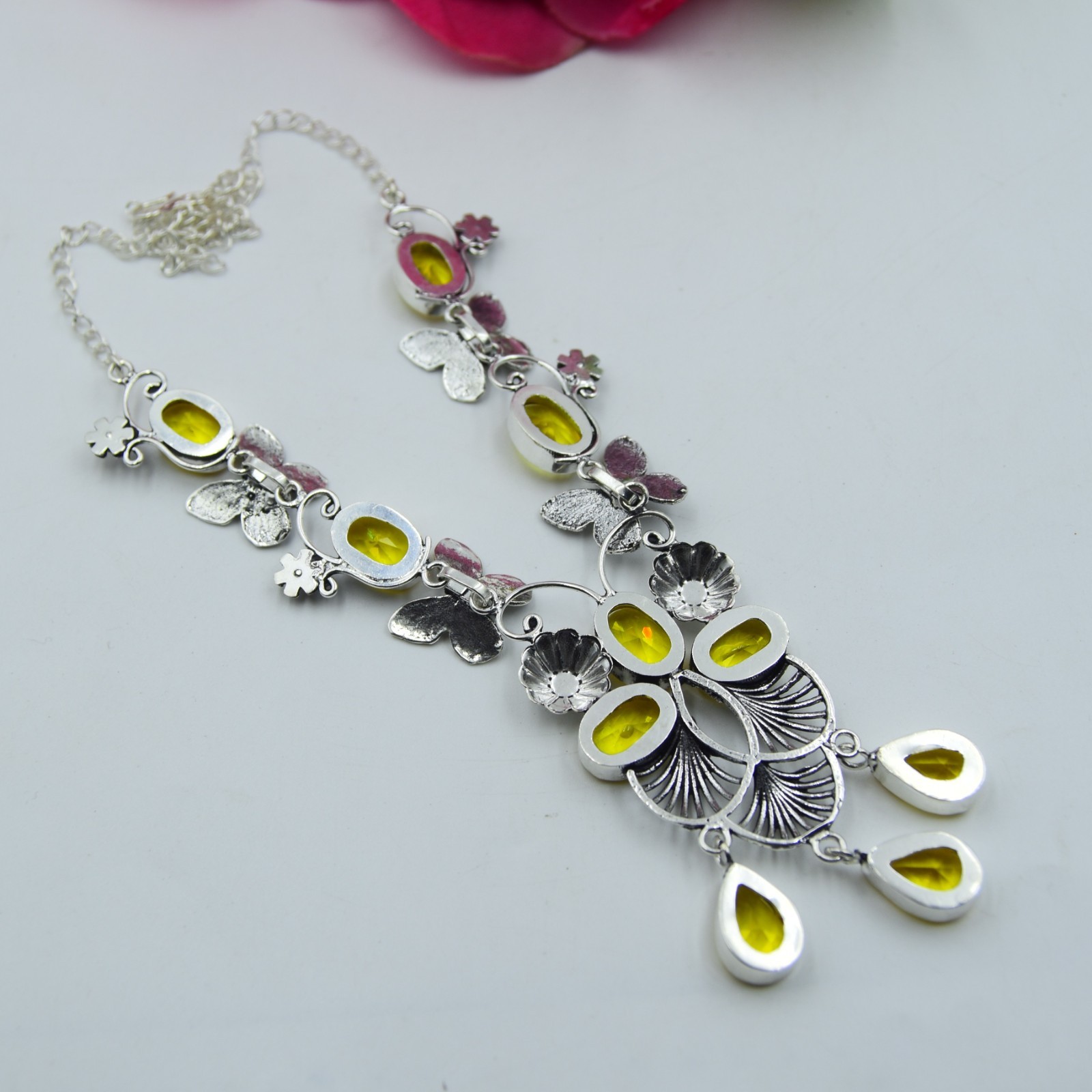 Yellow Citrine Gemstone Handmade 925 Sterling Silver Jewelry Necklace Sz-17-18″