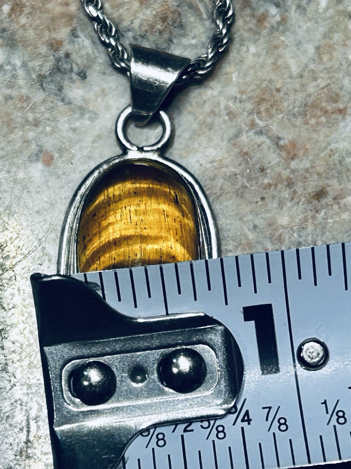 Large Oval Tigers Eye Pendant Necklace On Thick Sterling Rope Chain 19.62 Gr