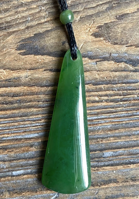 35mm Genuine Natural Green Nephrite Jade Slim Triangle Pendant – High Polish