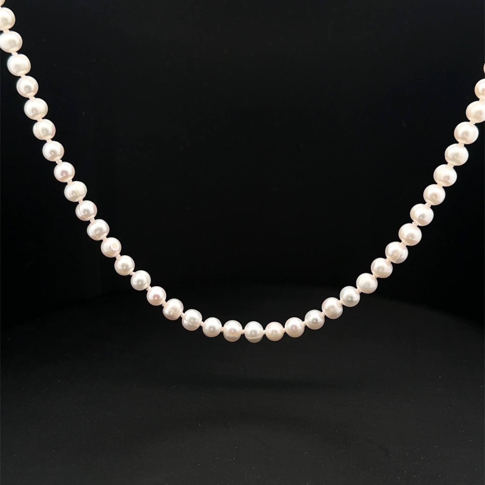 Sterling Silver White Freshwater Pearl Necklace (6 mm Pearls) 15 + 2 Inches