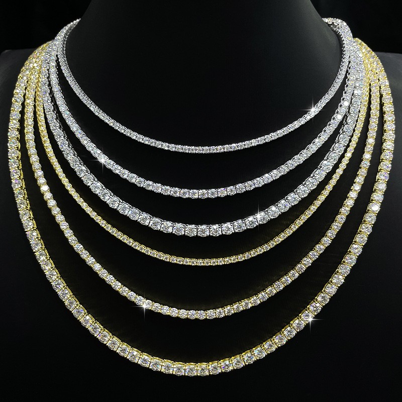 2/3/4mm Real Moissanite Tennis Chain 925 Silver Pass Diamnd Tester! More Size