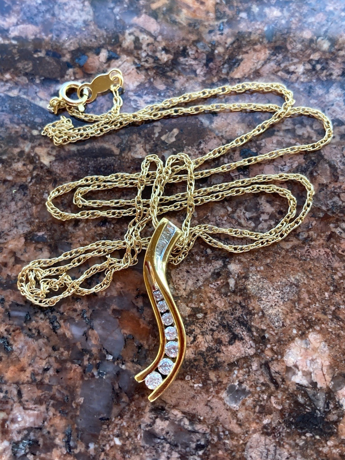 DJBM 925 Channel Set .23ct Diamond Pendant on 21” 14k Gold Chain Necklace, 1.6g