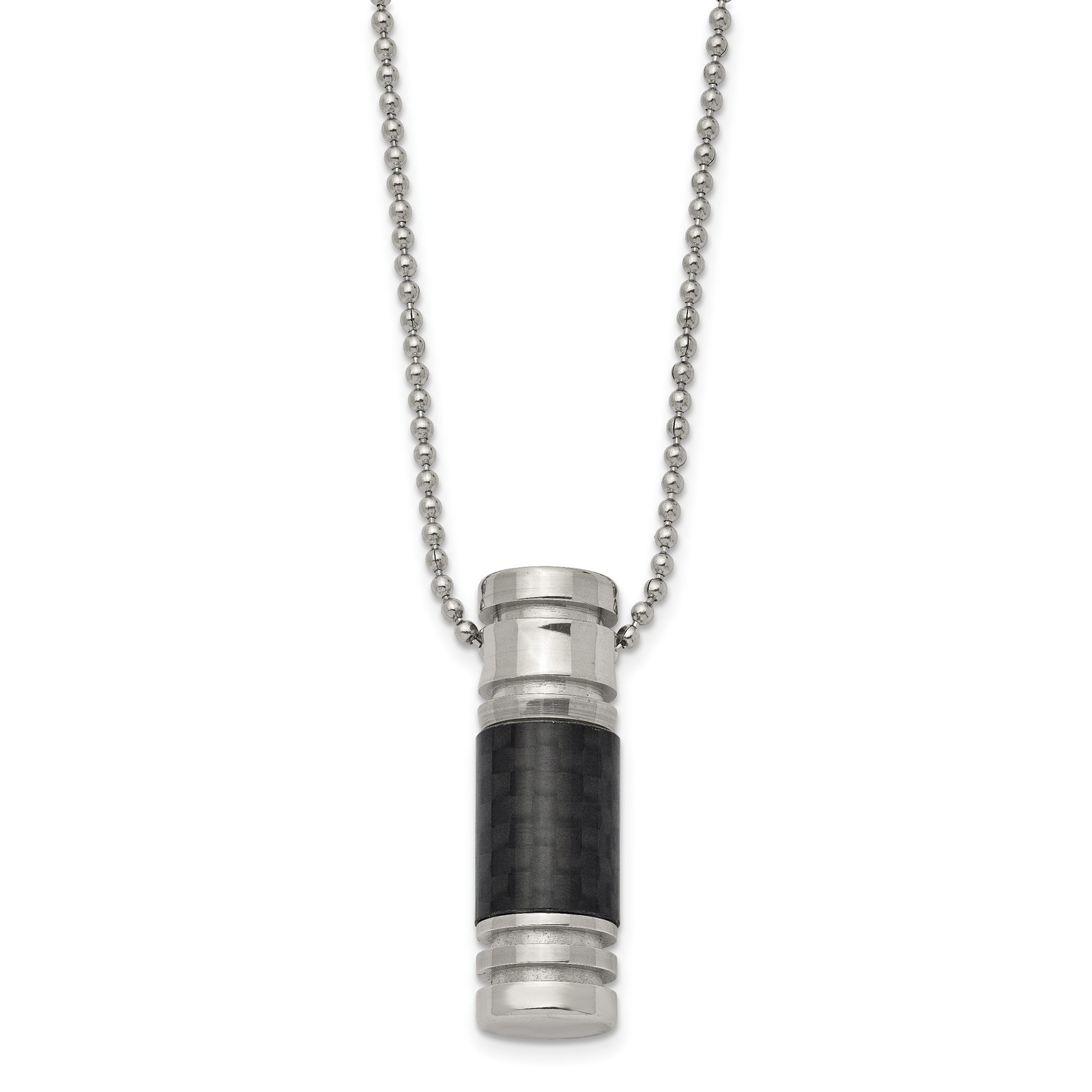 Stainless Steel Polished Black Carbon Fiber Inlay Necklace