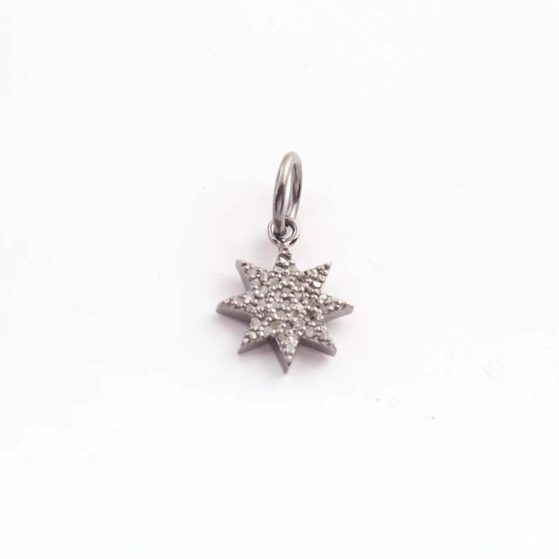 1 Pc Pave Diamond Star Charm Pendant ,925 Sterling Silver Charm,Pave diamond