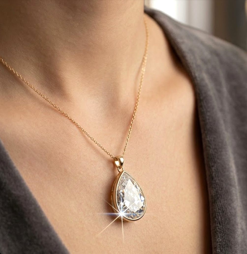 925 Silver, White Diamond Solitaire Pendant, HUGE & RARE 39 Ct Certified Treated