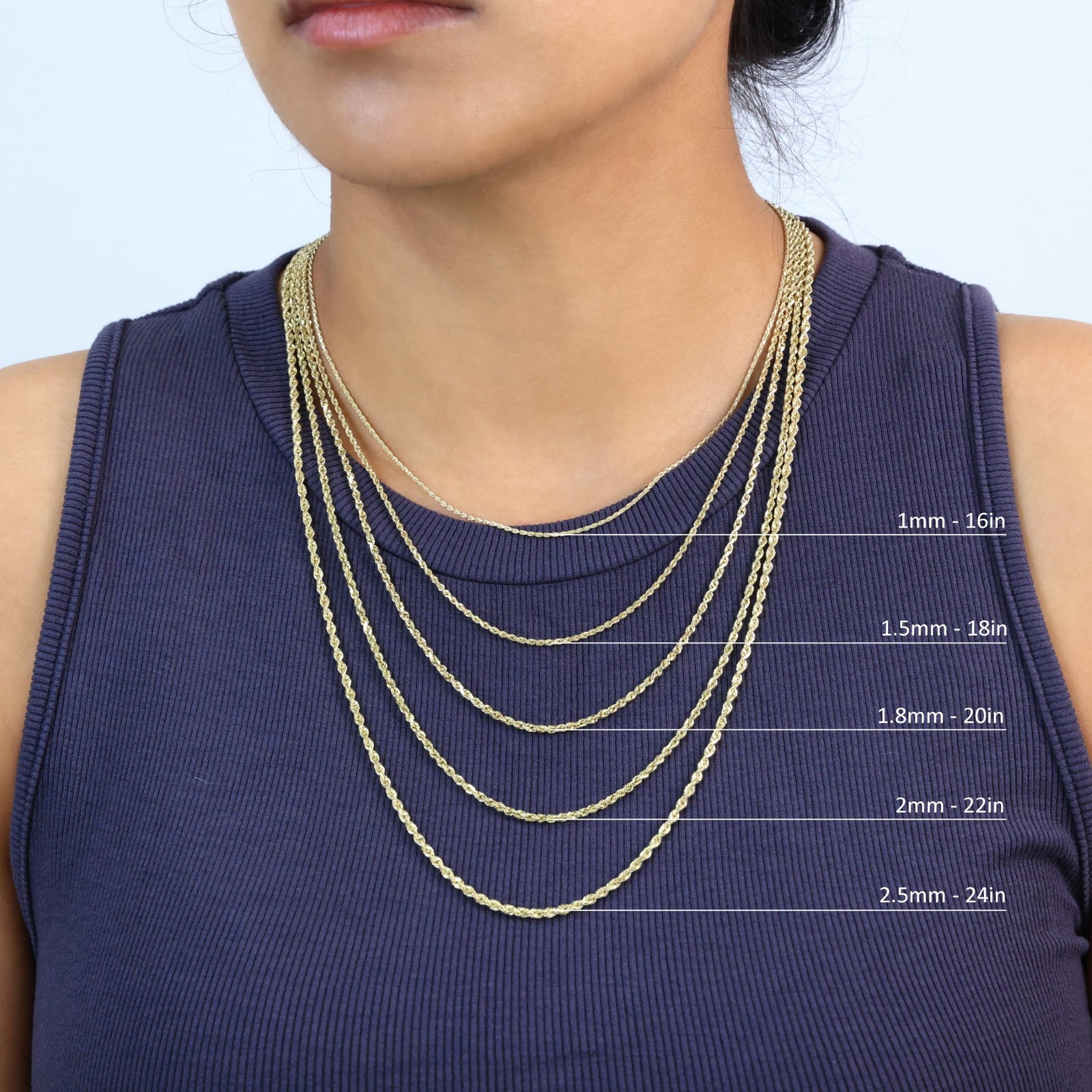 14K Yellow Gold Solid Rope Chain Necklace Bracelet 1mm-10mm Mens Women (7″- 30″)