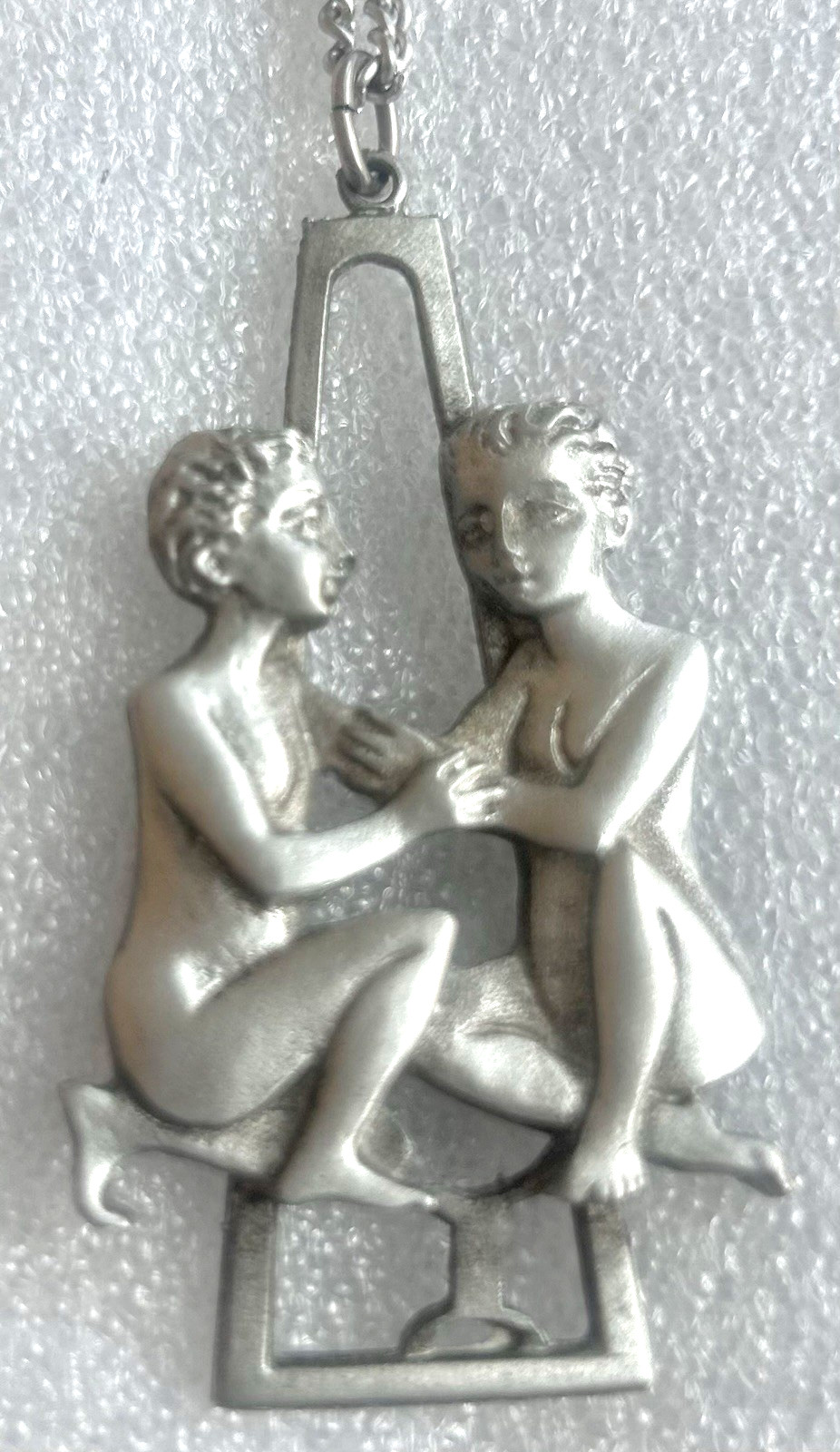 Vintage Gemini Zodiac Pewter Pendant Necklace Twins May June Astroligy Pendant