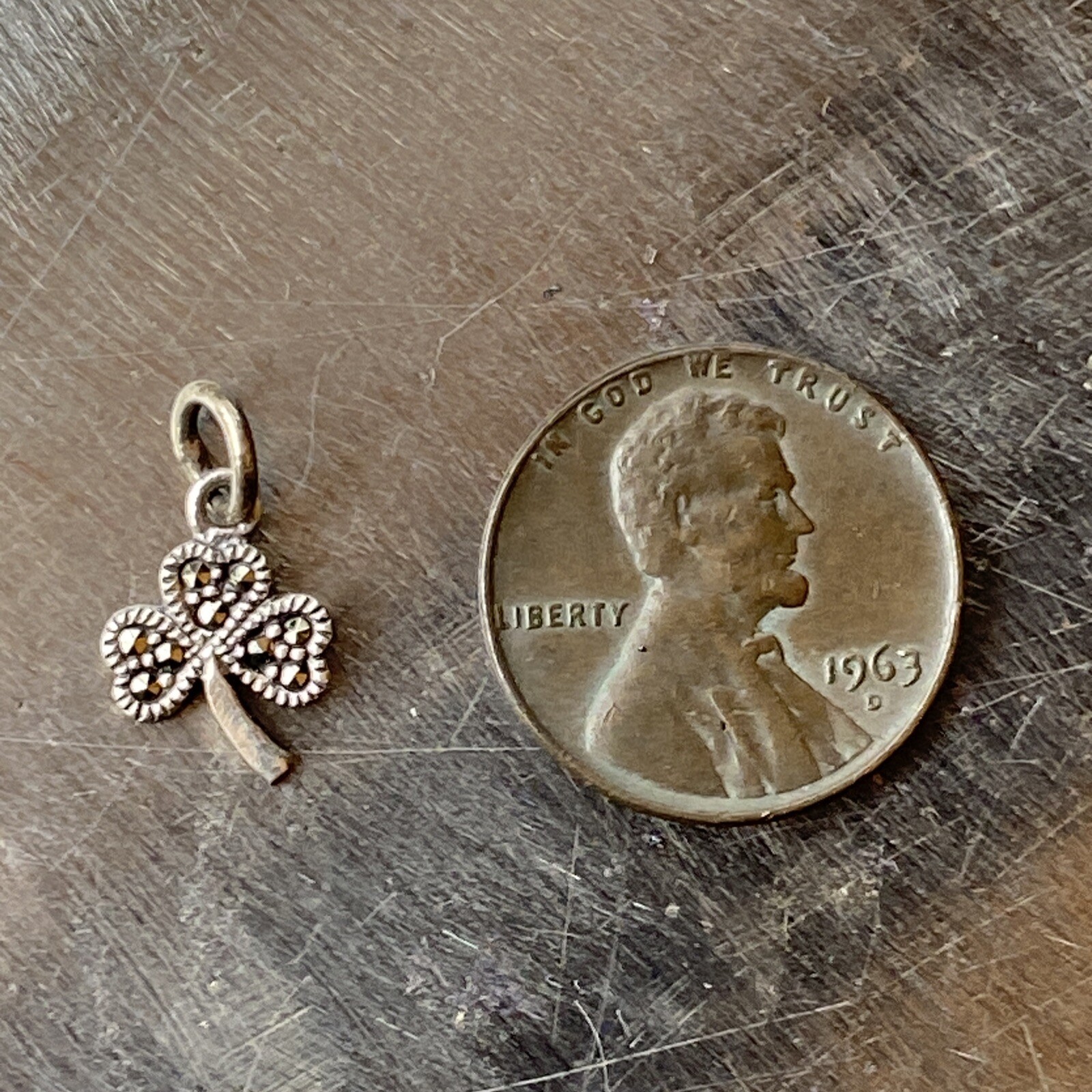 Sterling Silver Marcasite Irish Shamrock Petite Charm Pendant